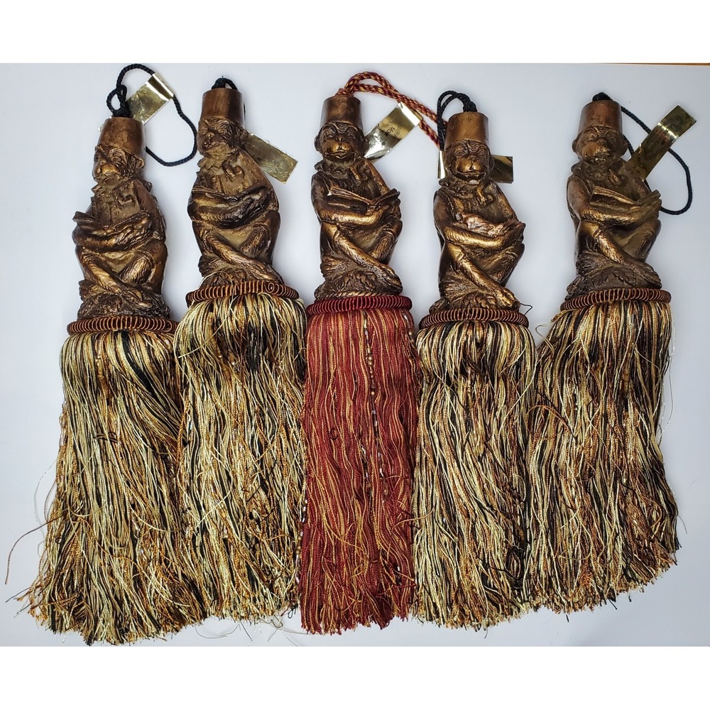 Rare Vintage Mark Roberts Reading Monkey Tie Back Beaded Tassels Curtains Drapes